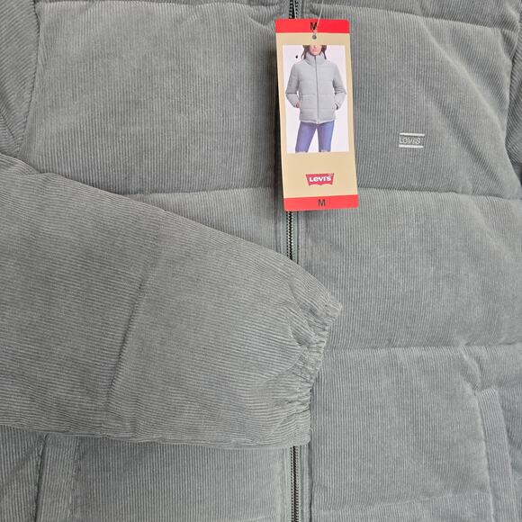 New Levi's Women's Corduroy Mint Green Stand Collar Puffer Zip up Jacket Medium - Picture 14 of 16
